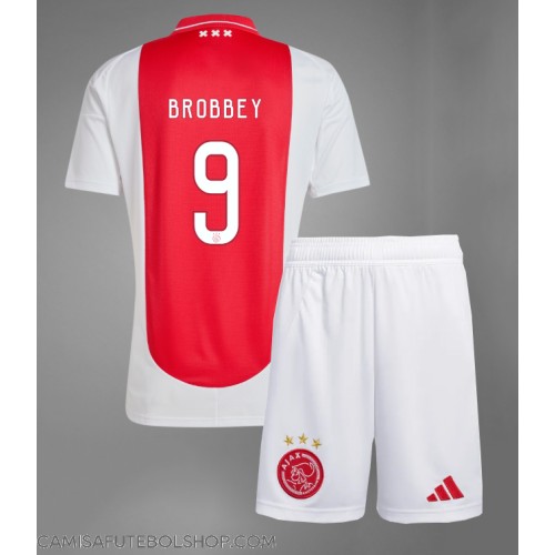 Camisa de time de futebol Ajax Brian Brobbey #9 Replicas 1º Equipamento Infantil 2024-25 Manga Curta (+ Calças curtas)